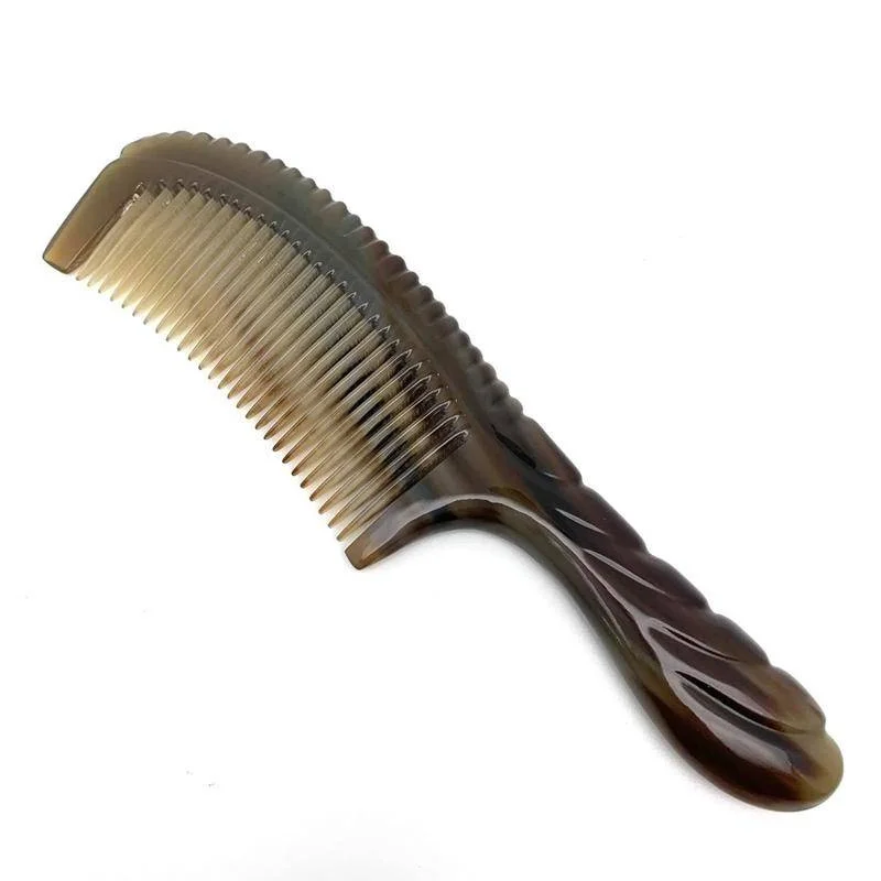 

Handmade Carving Natural Yak Horn Comb Anti-Static Fine Tooth Head Scraping Meridian Massage Comb for Hair SAP Styling Tool