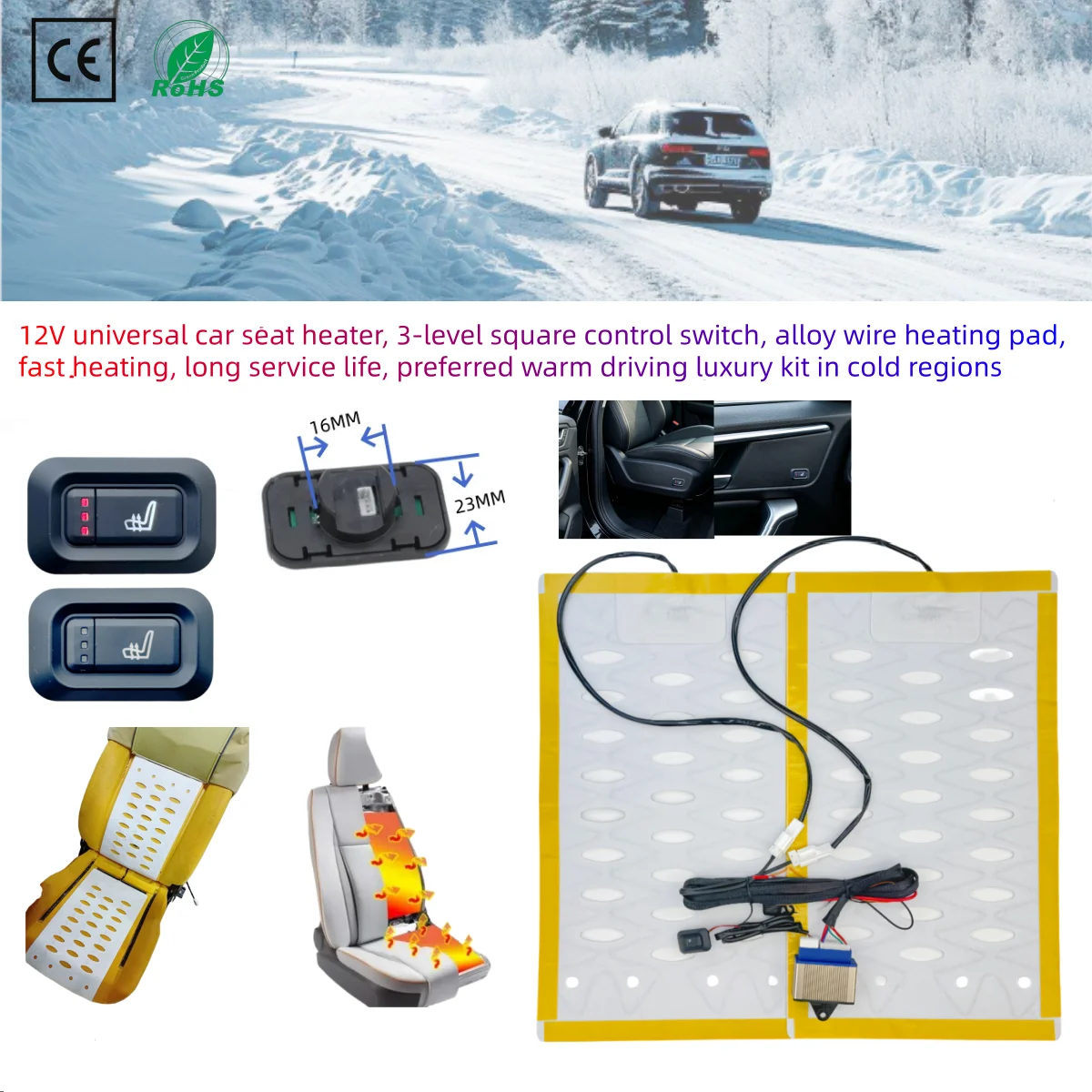 Chauffe-siège universel 12V pour voiture avec contrôle à 3 niveaux, fonction mémoire, coussin chauffant en fil d'alliage, chauffage rapide, longue durée de vie, kit de luxe
