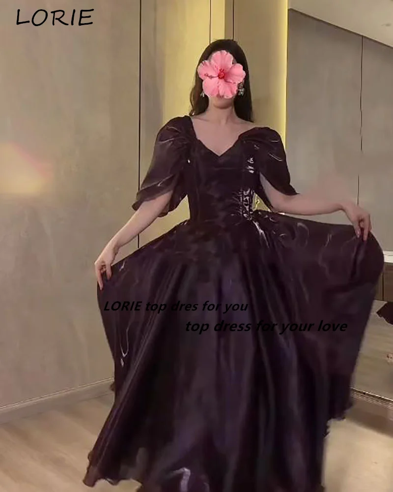 LORIE Glänzende lila Partykleider, schulterfrei, mit Falten, A-Linie, Ballkleid, Rüschen, Ball- und Abendkleider, Cocktailkleid, individuell gestaltet