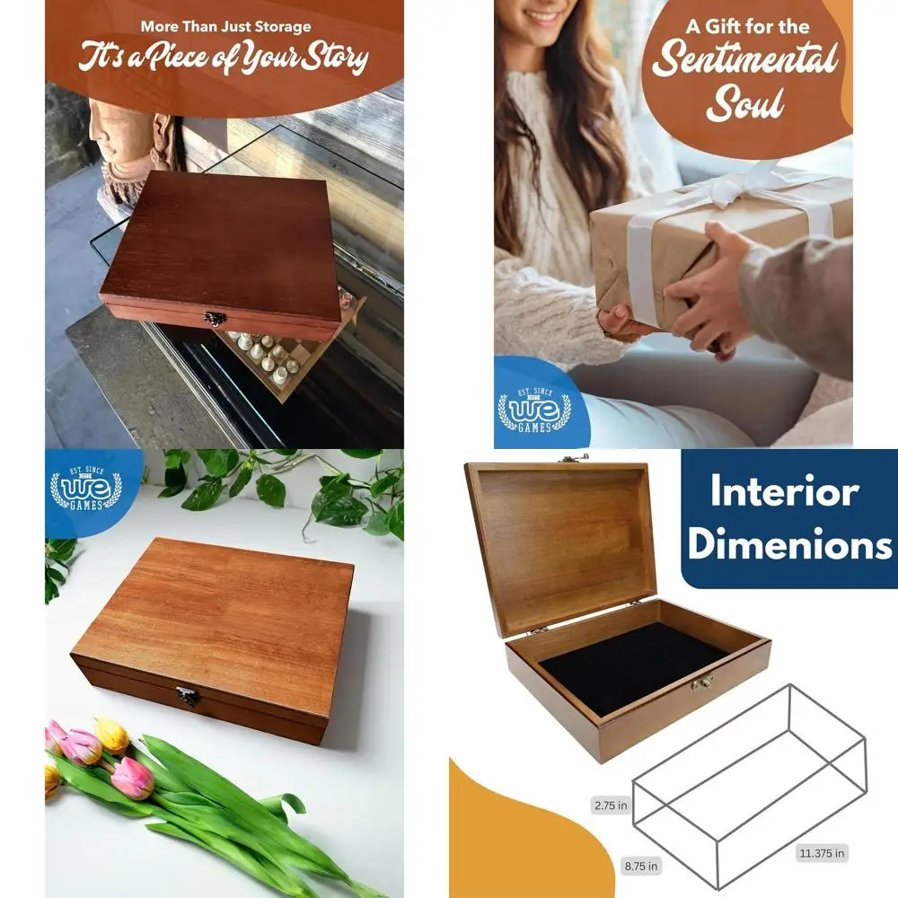 

Antique-Inspired Walnut Wooden Treasure Chest with Brass Latch for Jewelry and Keepsakes