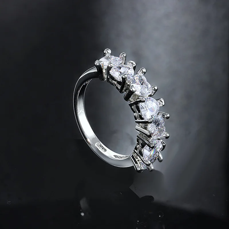 Exquisite 925 Silver Plated Ring New Arrival AAAA Heart Shape Zircon Ring for Women's Wedding Party Jewelry Pairs Rings