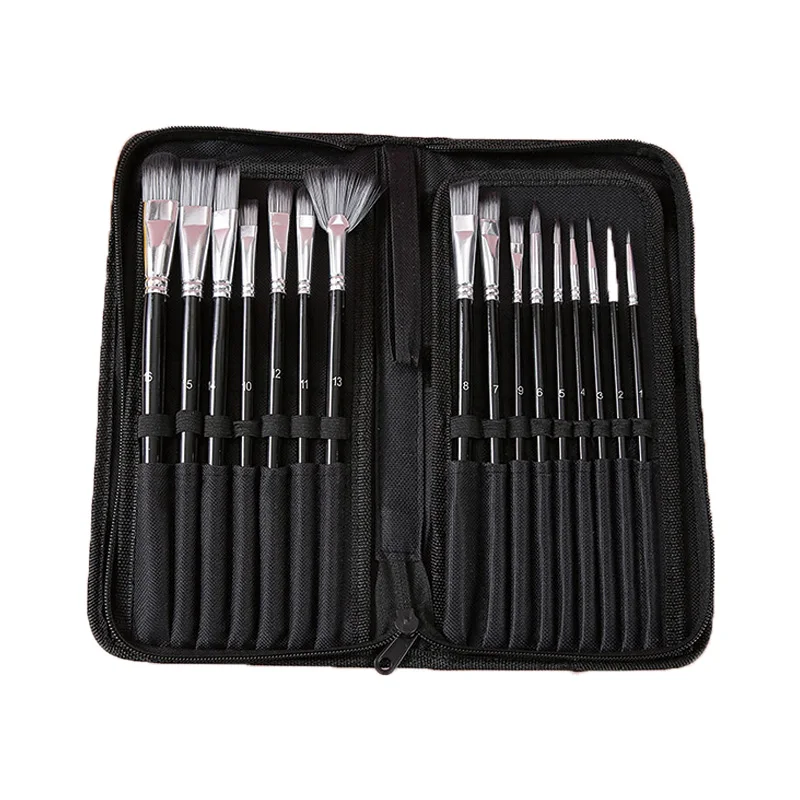 16 Pinsel Lagerung tragbare Set Pinsel Öl Pinsel Aquarell Pinsel Nylon Wolle Holzstange Pinsel
