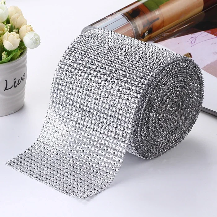 1 Yard Black Color Sparkle Rhinestone Crystal Diamond Mesh Wrap Roll Ribbon