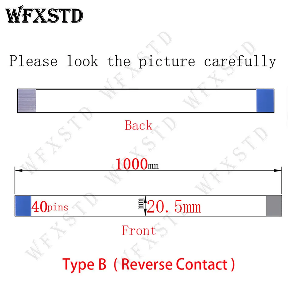 

40pins 20.5mm 1M Type B New Flex cable AWM 20624 80C 60V VW-1 E118077 or E129545 or Other Two Side Copper Reverse Side contact