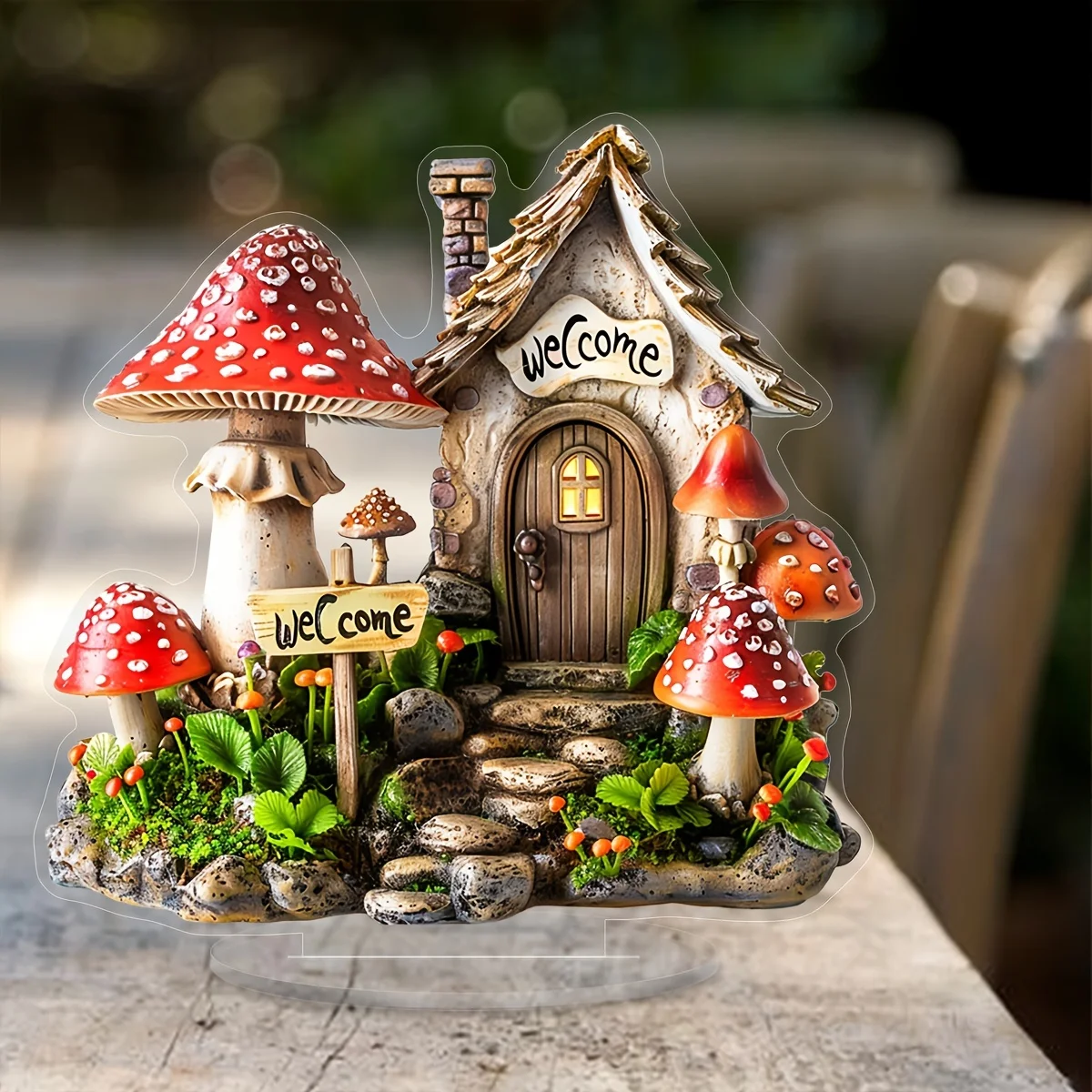 2D Acrylic Welcome Mushroom House Decor Garden Themed Flower Tabletop Plaque Home Office Dreamy Fairy Tale Ambiance 1PCS