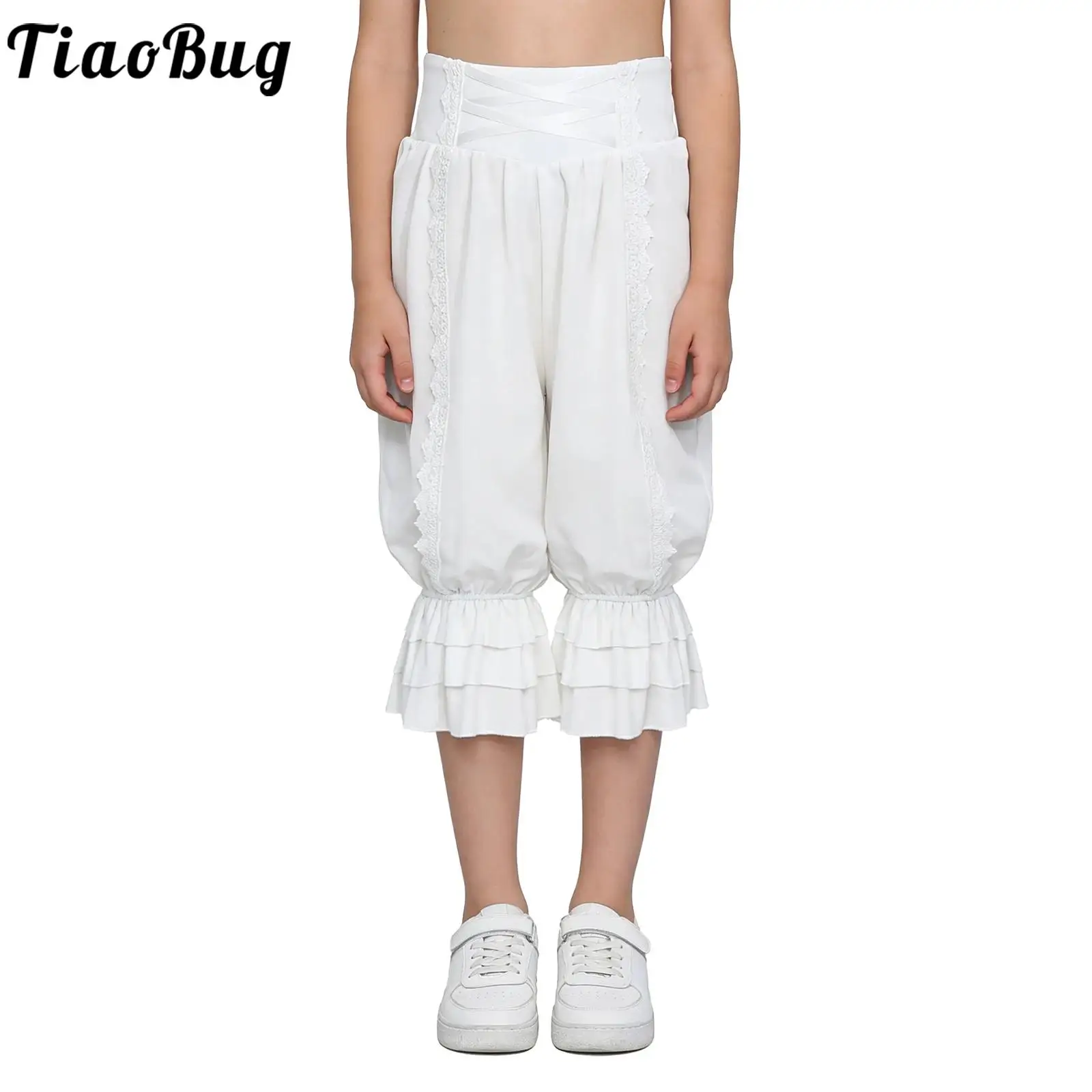 Girls Medieval Renaissance Victorian Pantaloons High Waist Ruffled Lace Pettipants Bloomers for Halloween Theme Party Cosplay