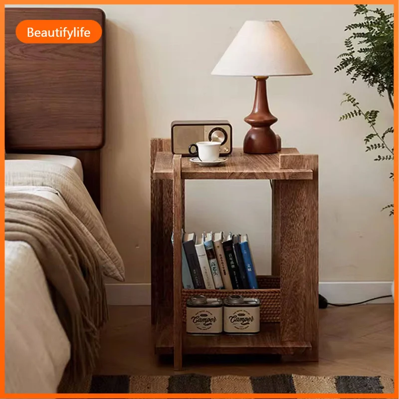 Simple Wood Bedside Table Corner Unique Cabinets Storage Living Room Narrow Nightstand Decor Trendy Muebles Salon Furniture