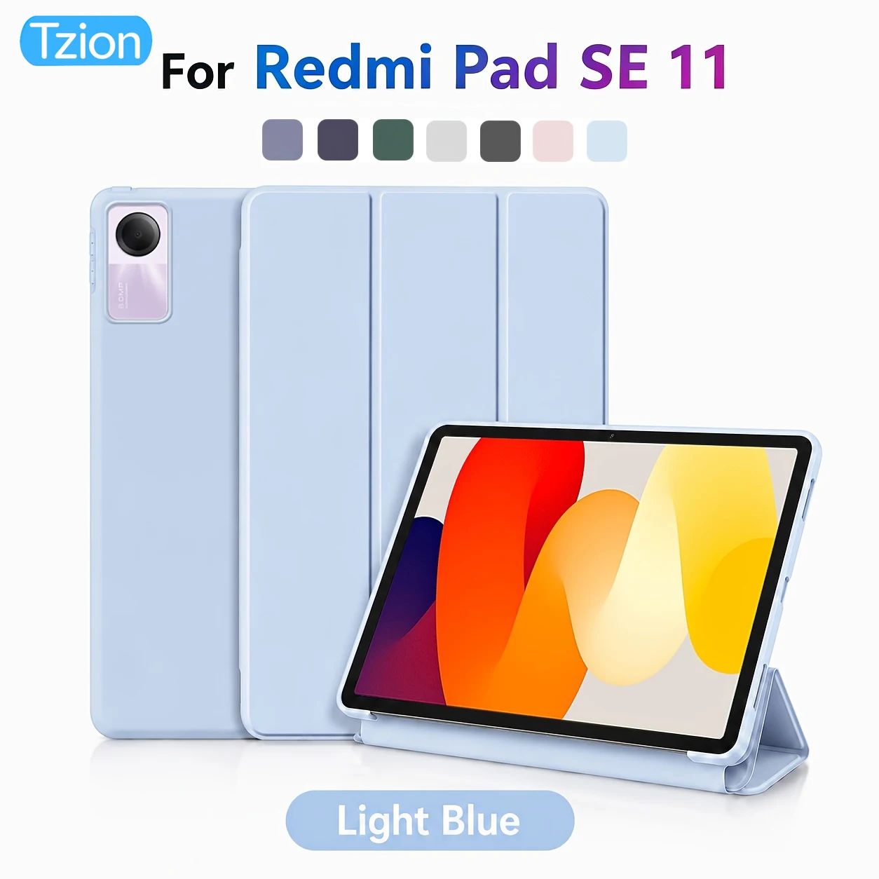 For Xiaomi Redmi Pad SE 11 2023-inch, Soft Silicone Case Ultra Thin Trifold Stand PU Leather Protective Cover, Auto Sleep / Wake