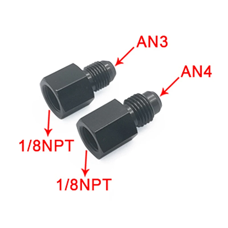 AN3 AN4 AN6 AN8 AN10 Adaptador de llamarada macho a hembra reductor de aluminio negro accesorio de línea de combustible rosca 1/8NPT