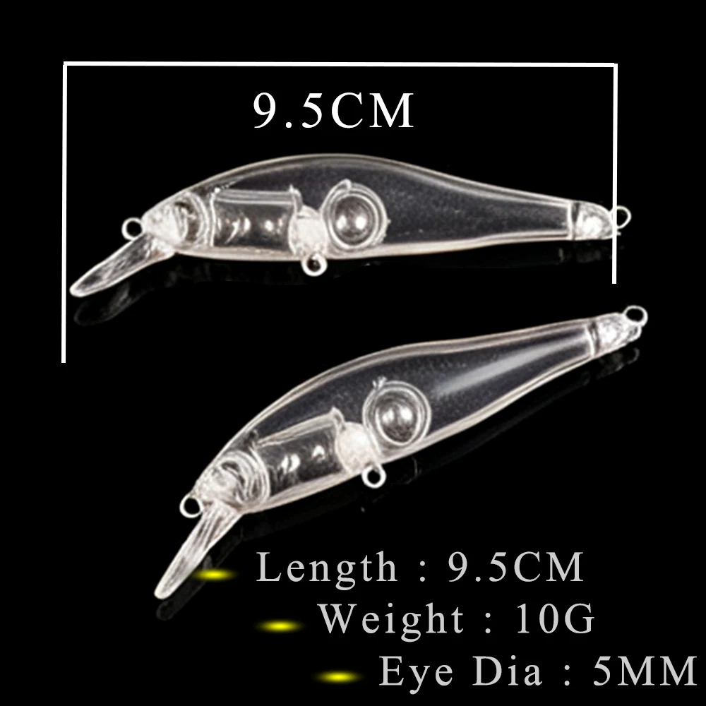 AYWFISH 9.5CM 10G Wholesale Transparent Blank Minnow Hard Lure Body Unpainted DIY Painting Fishing Bait Lure Custom 30PC / LOT