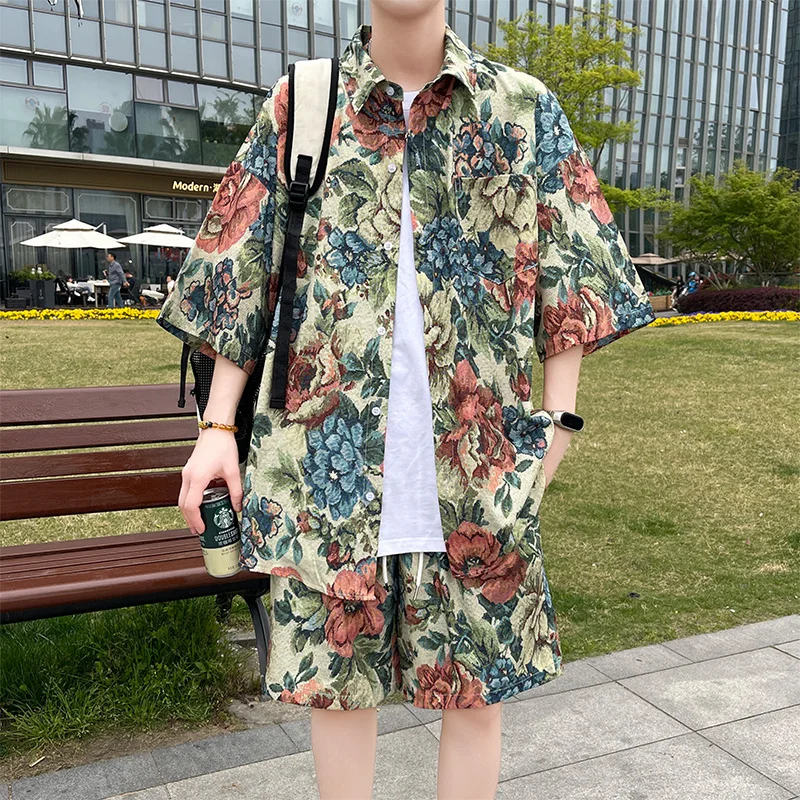 

Short Sleeves+Shorts 2026 Summer Men'S High-Quality Fashion Trend Comfortable Breathable Loose Casual Beach Printed Shirt Suit