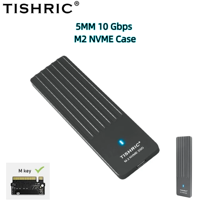 

TISHRIC 10 Гбит/с M2 NVME Черный корпус внешнего жесткого диска Ультратонкий 5 мм NVME SSD-корпус с одним протоколом Type-C Gaming Hard