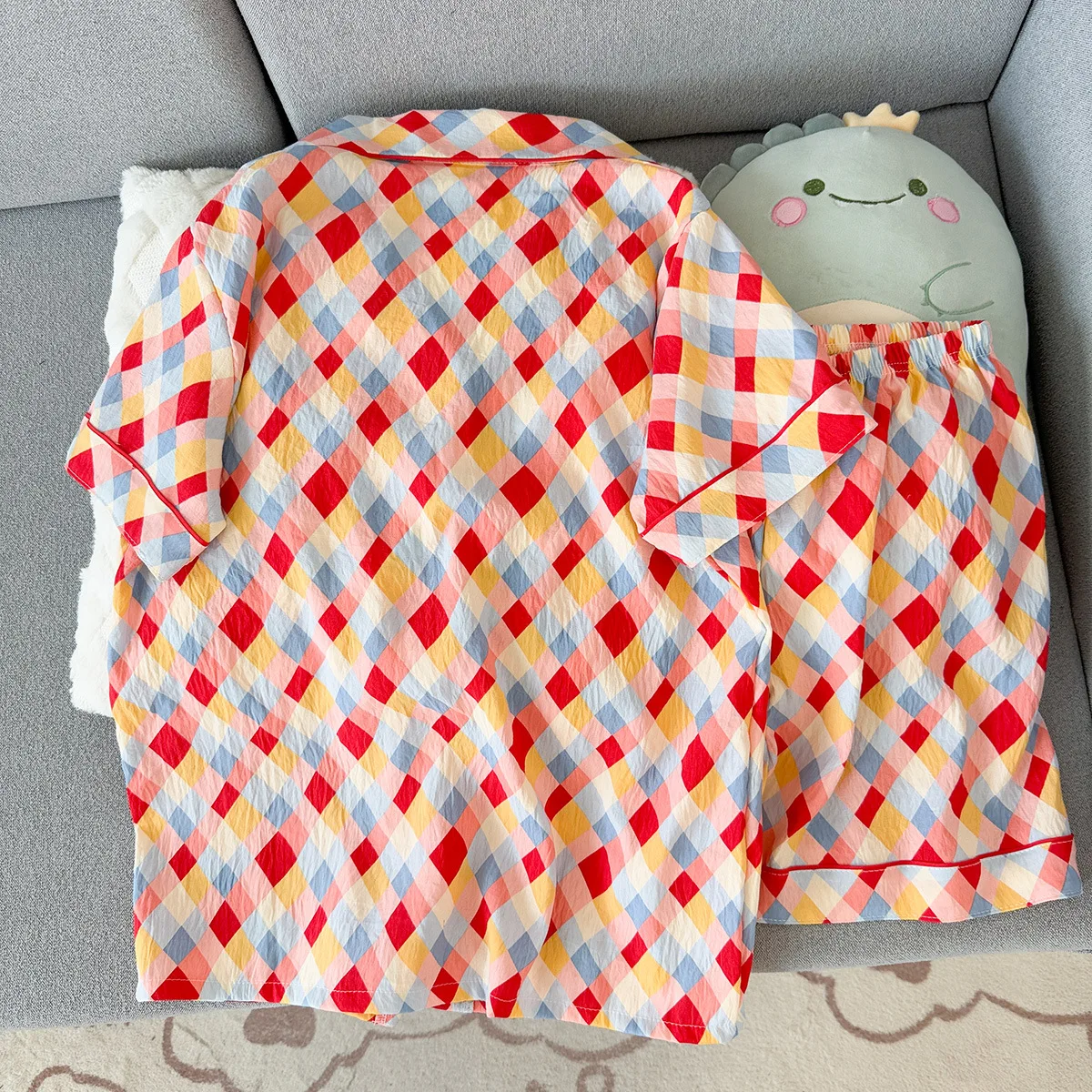 New Women's Summer Short-Sleeve Cloud Cotton Pajamas, Comfortable Shorts for Girls, Loose Homewear Set That Can Be Worn Outside
