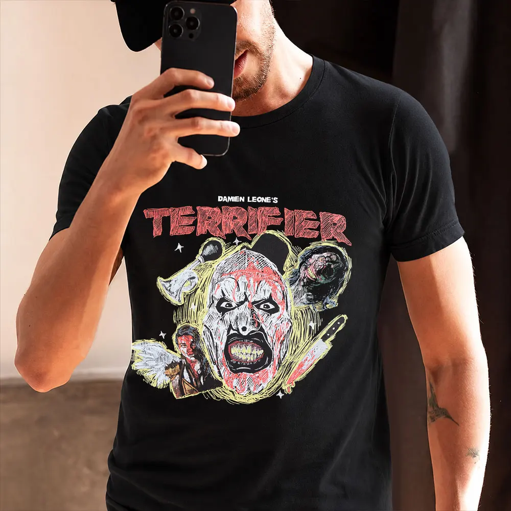 Retro Horror Movie Terrifier Sketchy Art The Clown Killer Halloween Gift T Shirt Short Sleeve Graphic clothes All size tops
