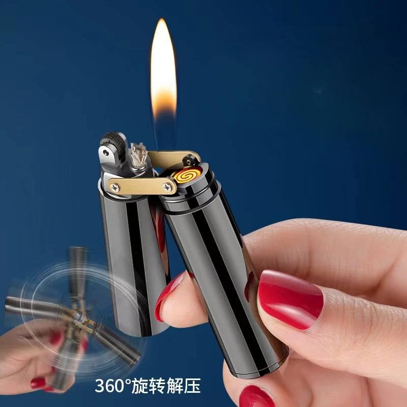 Creative Kerosene Lighter Smoking Cool Metal Torch Windproof Cigarette Case Portable Mini Grinding Wheel Lighter Men\'s Gift