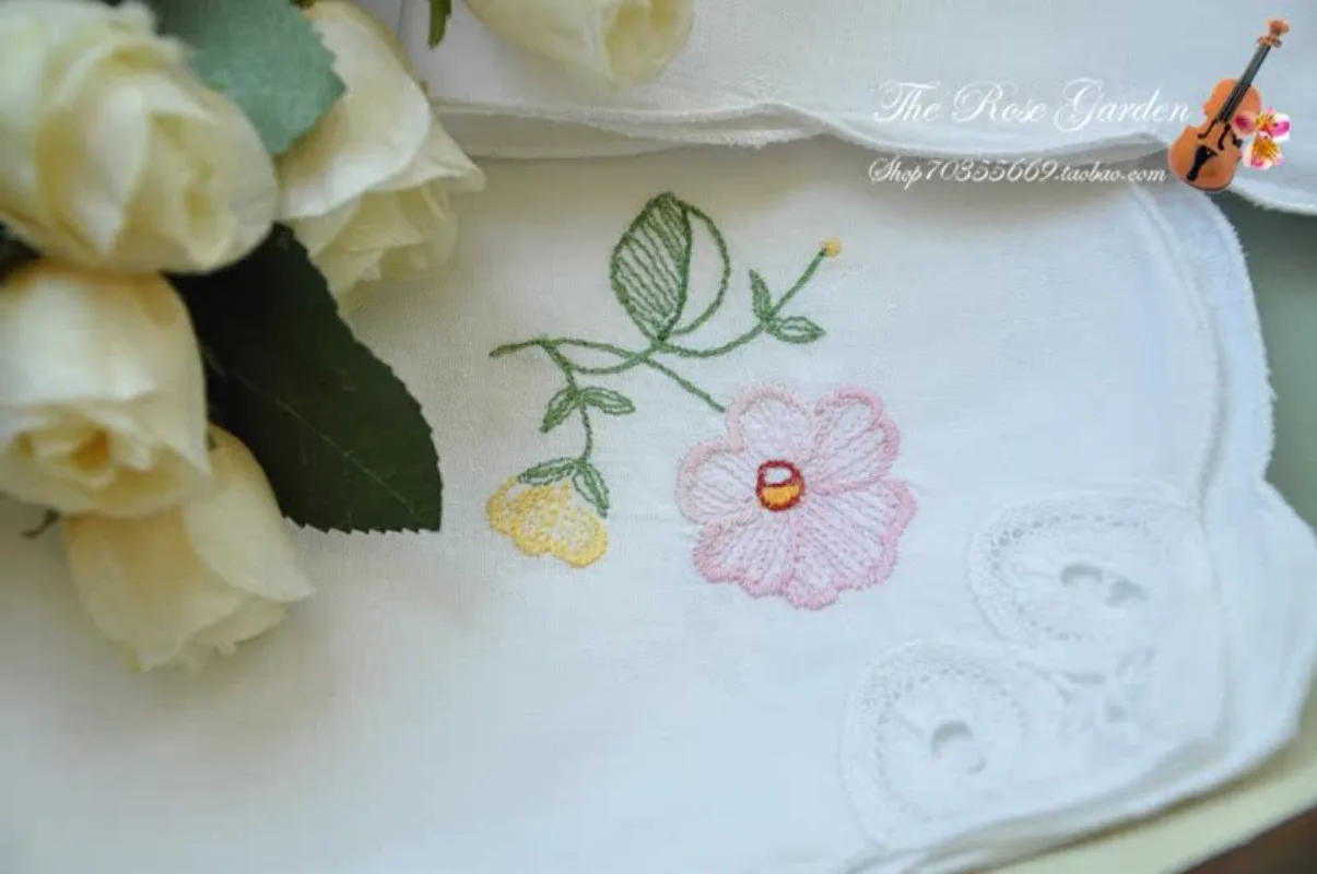 6 قطعة منديل النمط الرعوي الأبيض القطن الخالص الملونة المطرزة غطاء منديل 43 سنتيمتر #5