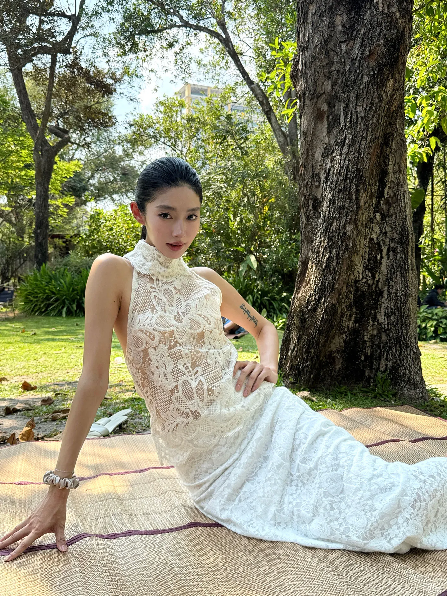 

Pure Desire Rosie Lace Trim See through High Collar Backless Tank Top Girls Fashion Nylon Fabric Sleeveless Zipper Closure