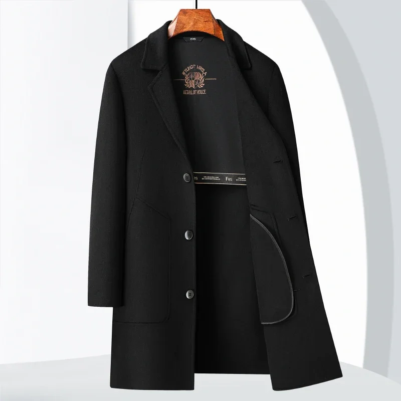 

New autumn and winter casual and fashionable woolen double-sided medium-length overcoat, cotton and wool jacket