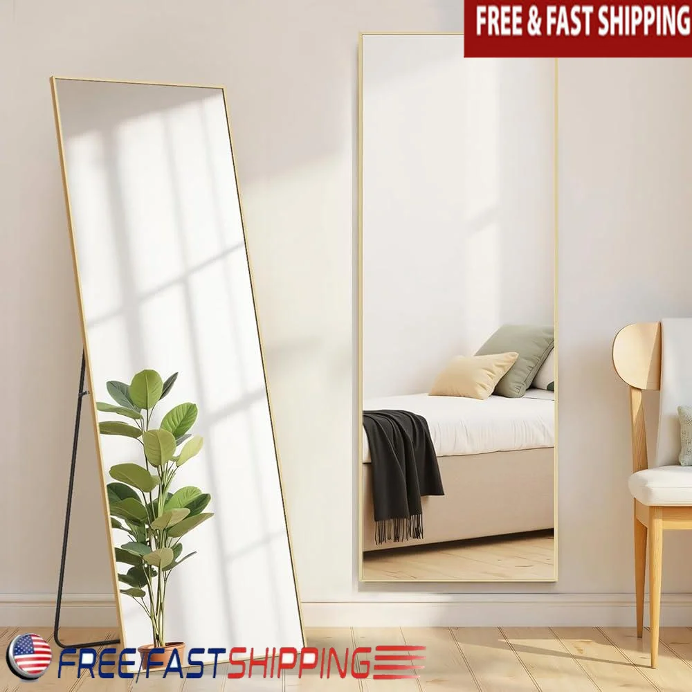 

Full Length Mirror Tempered Nano Glass Body Mirror Floor Standing Wall Mounted Leaning Aluminum Frame Safe Packaging
