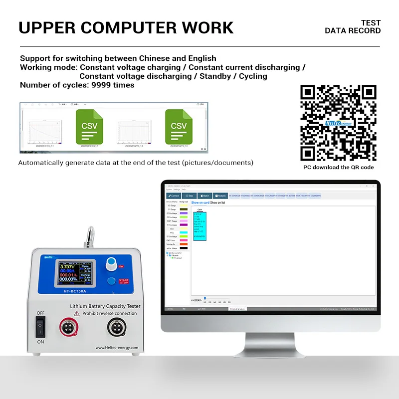 Heltec 10A-50A Charge/Discharge Battery Capacity Tester for 18650/21700 LiPo/LiFePO4 5V/30V Electronic Load Power Tester