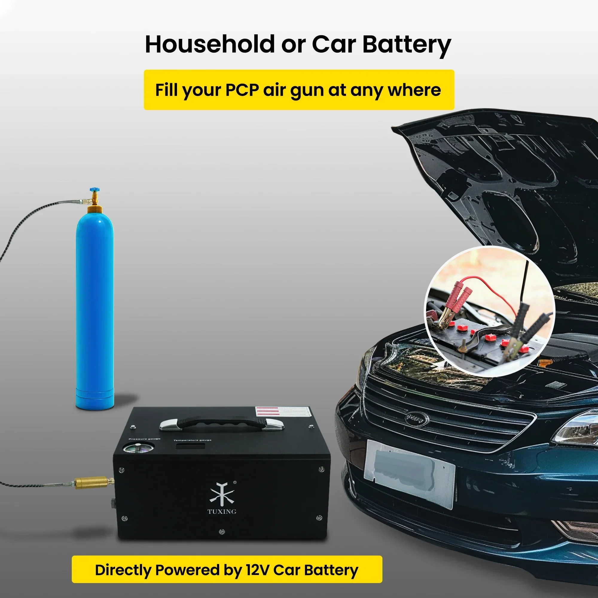 TUXING 300Bar PCP Air Compressor 4500Psi Electric High Pressure Compressor with Built-in Transformer for Scuba Diving Air Rifle