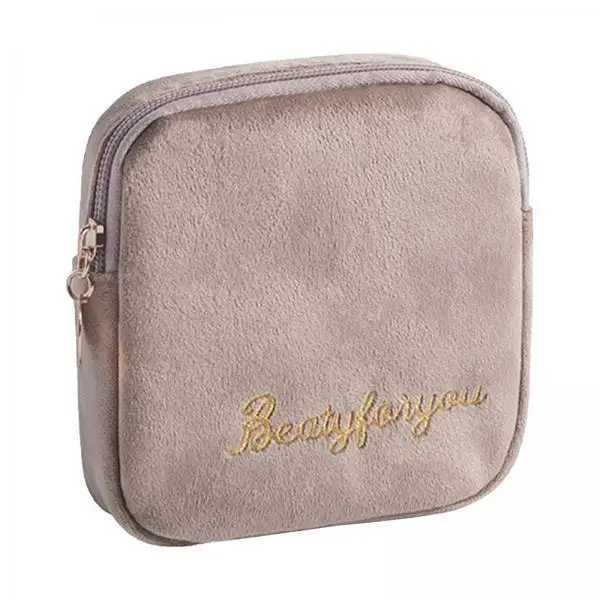 Portable Period Pouch Flocking Zipper Sanitary Bag Reusable Pad Storage for Women Girls Teens