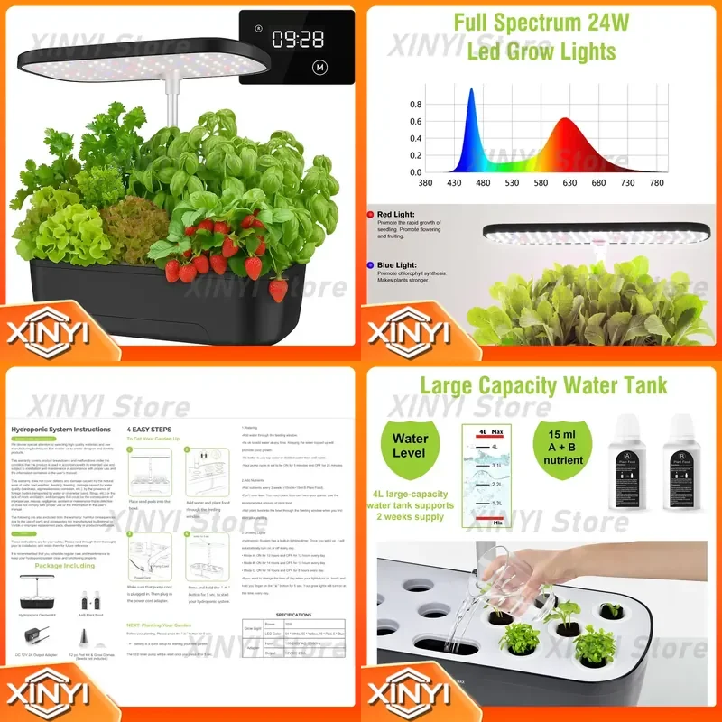 52 Pods Indoor Herb Garden Kit with Automatic Watering and Timer LED Hydroponic Grow System for Home Kitchen