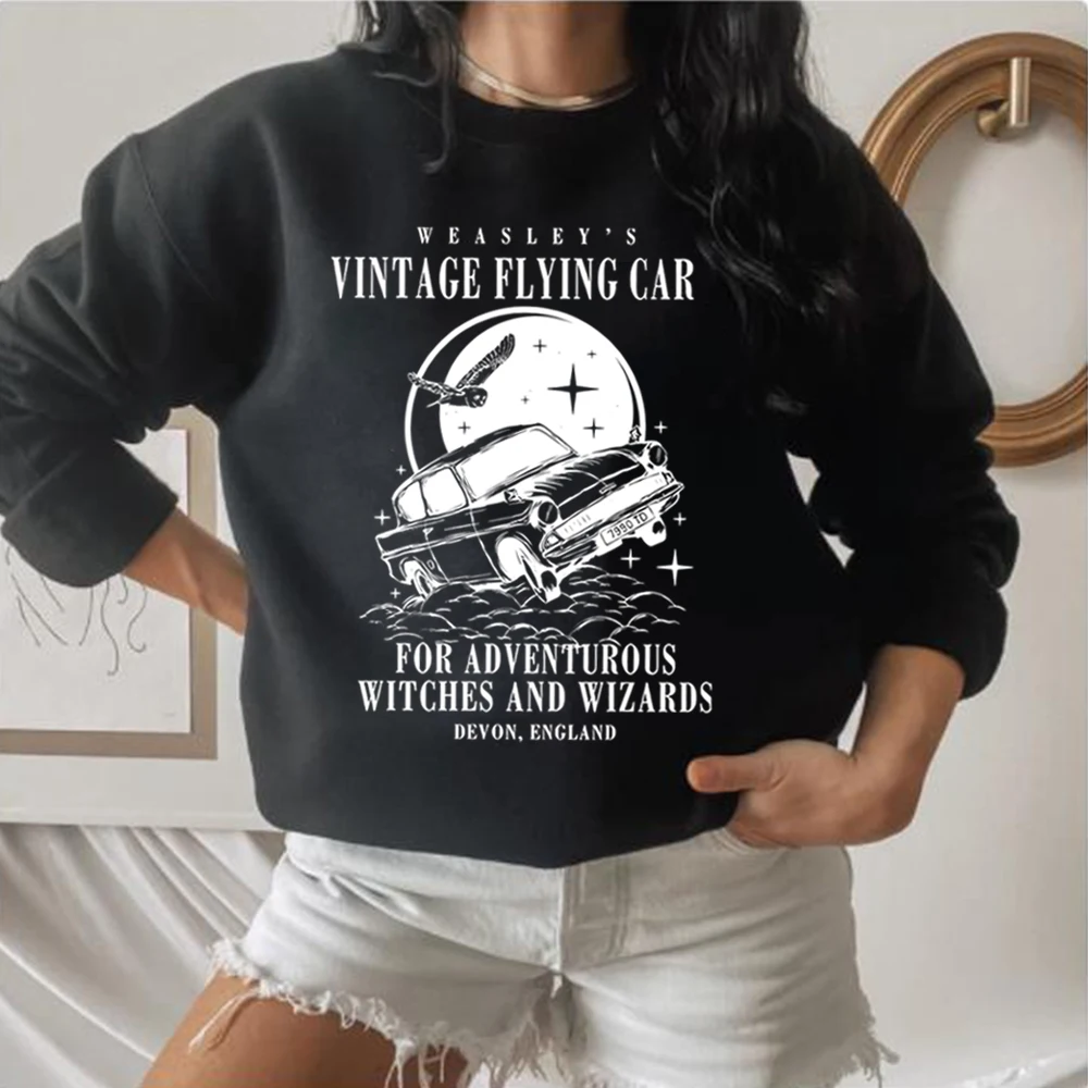 Vintage Flying Cars Crewneck Sweatshirt Universal Hoodie Weasley Shirt Unisex Long Sleeves Sweatshirt Aesthetic Clothes