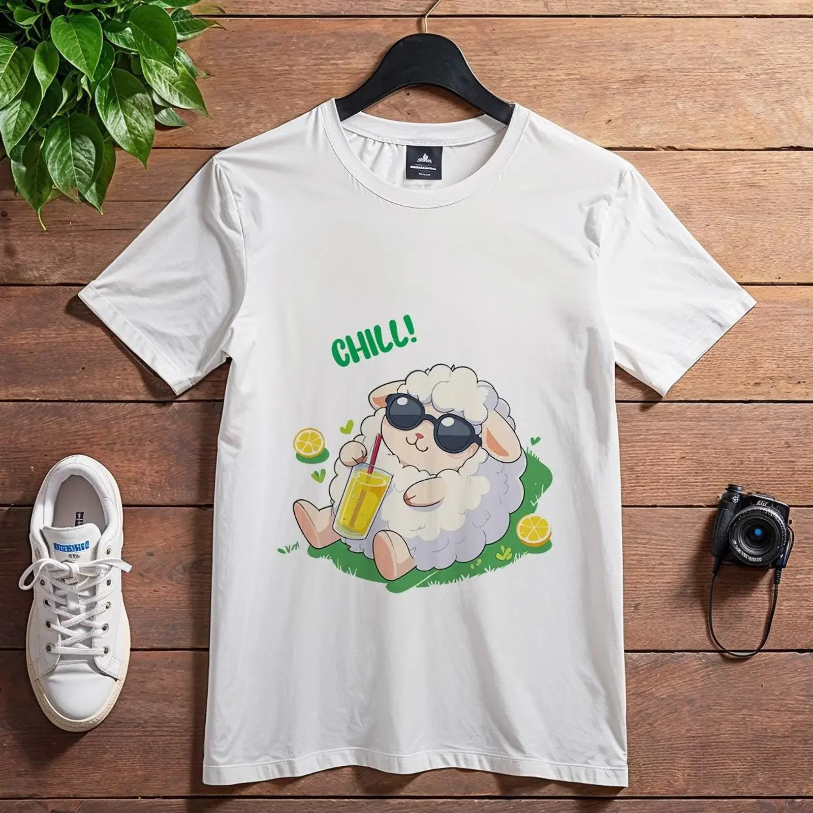 Cute Kawaii Fluffy Sheep Drinking Lemonade Chill T Shirt Funny Cartoon Summer Casual  for  vintage Washed Stylish Comfortable