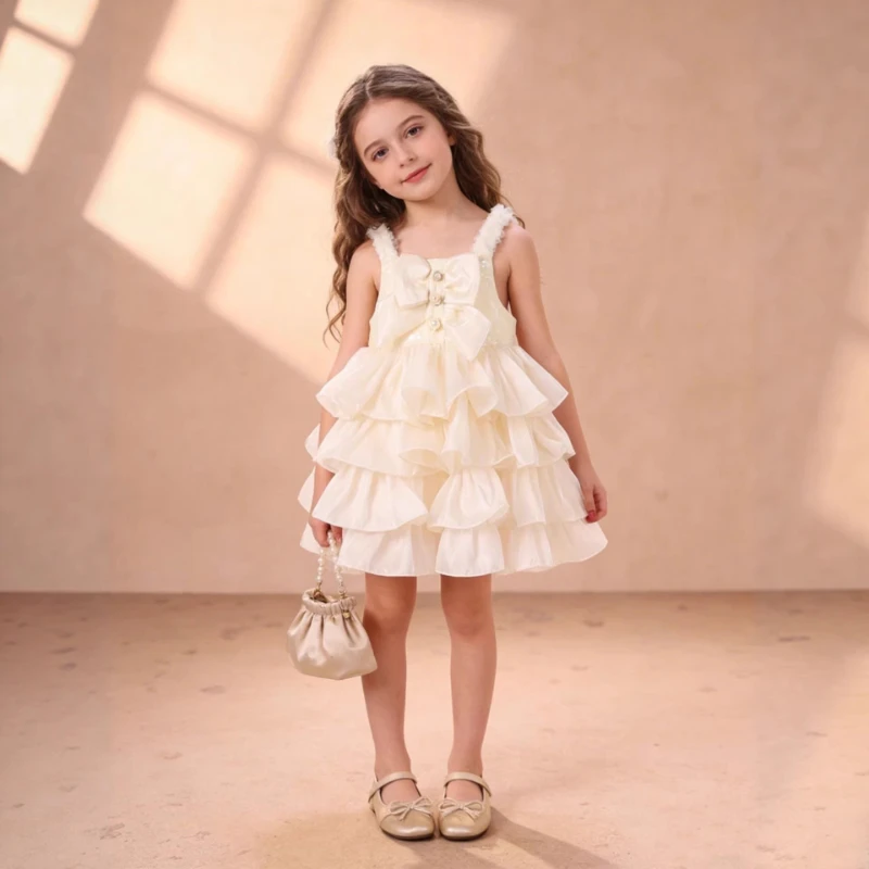 2026 Children Girls Dress Costume SummerSkirt Pageant Party Outfit Vestido New Baby Princess Gown Kids Sleeveless Tutu Cake
