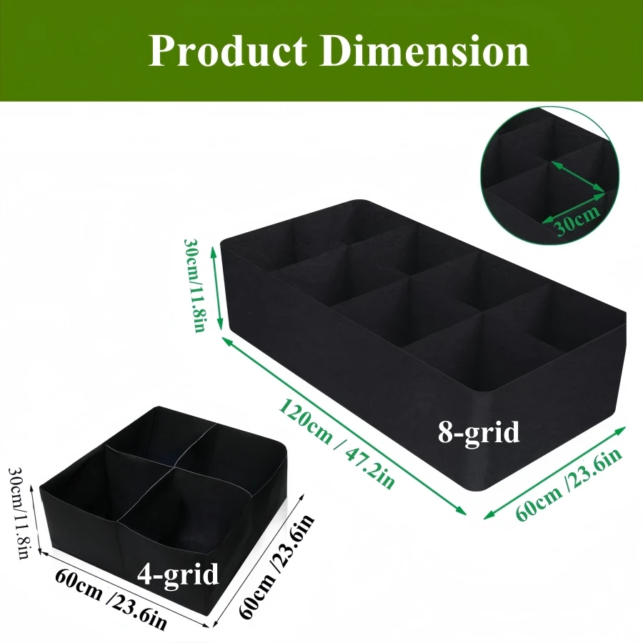 Fabric Raised Garden Bed, Large Garden Grow Bags Breathable Planting Containers with 4/8 Grids Reusable Heavy Pot Garden Tool