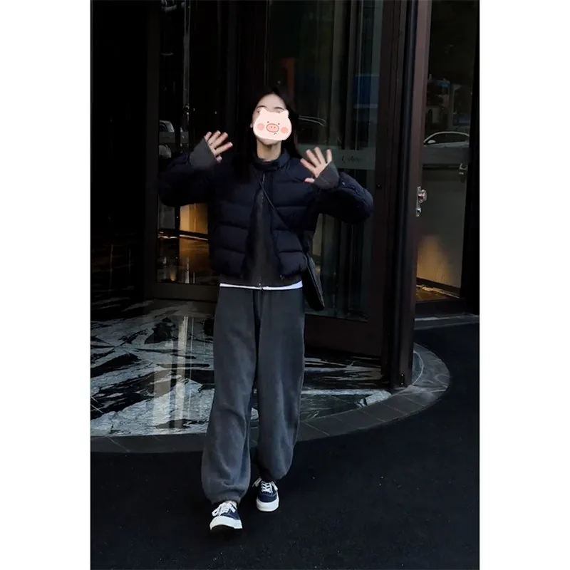 

Faionable ort Cotton Jaet And Fce Pants Комплект из двух предметов Winter Commute Sle Корейский прямой крой без капюшона Long Sve