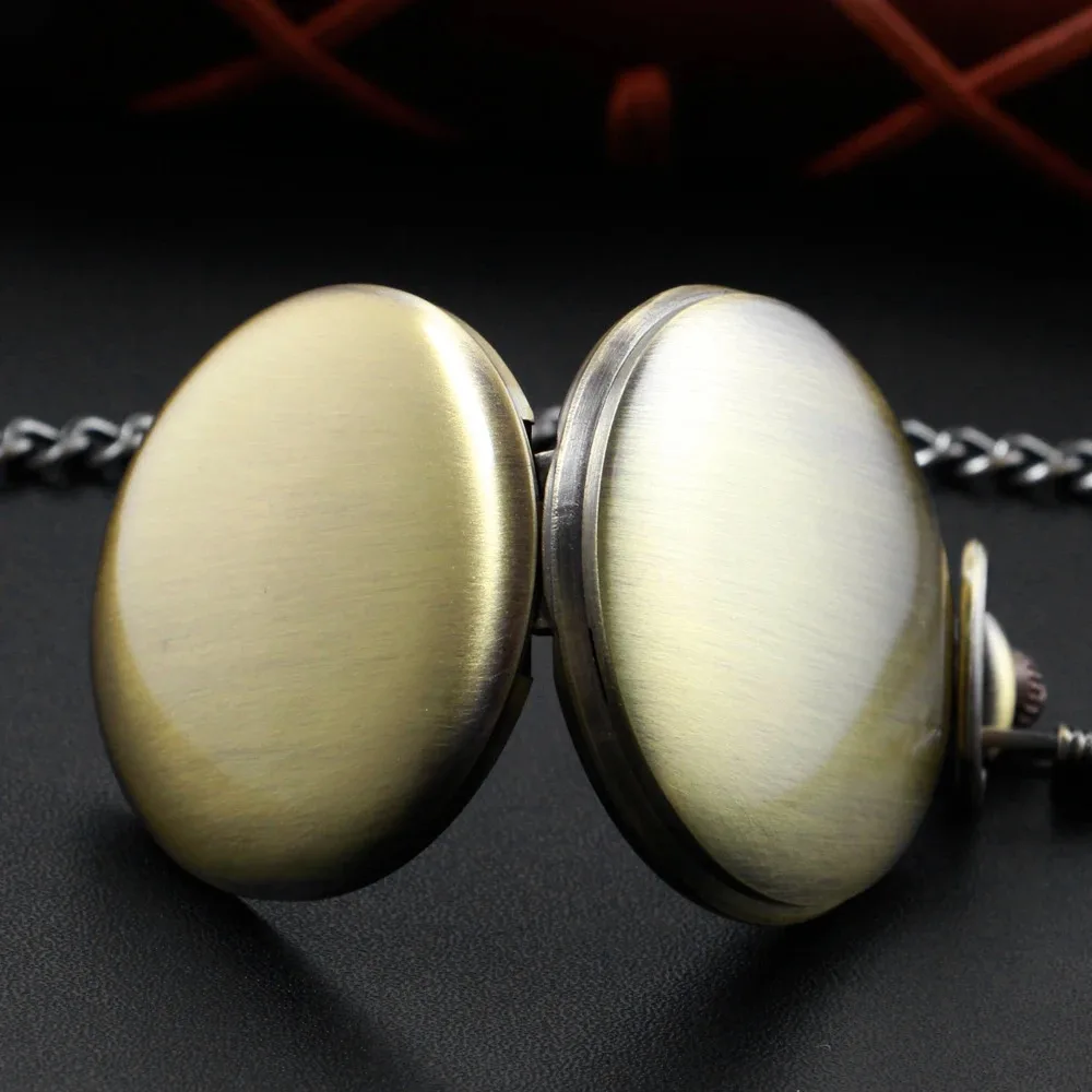 Bronze Polish Quartz Pocket Watch Mens Pendant Fob Chain Smooth Pocket Watches relogio Montres with Gifts Accessory