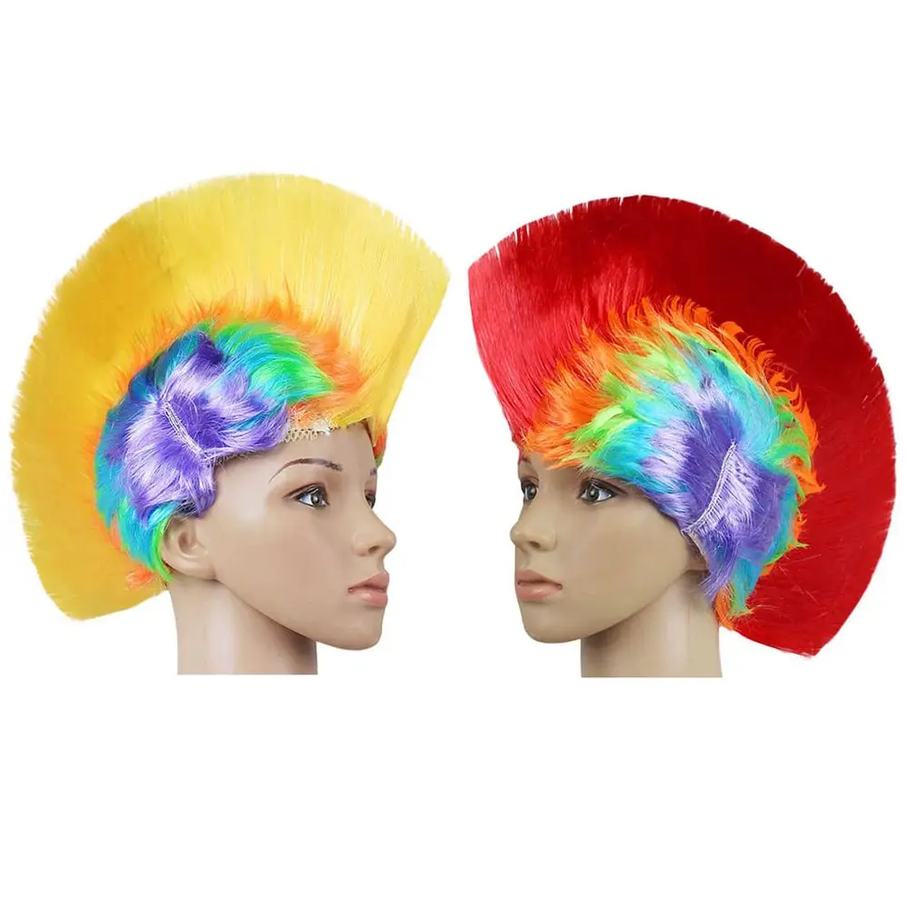 Rainbow Red and Yellow Punk Hair Wigs for Costume Party Colorful Fluffy Hair Natural Hair Wig for Halloween Dress Up Party