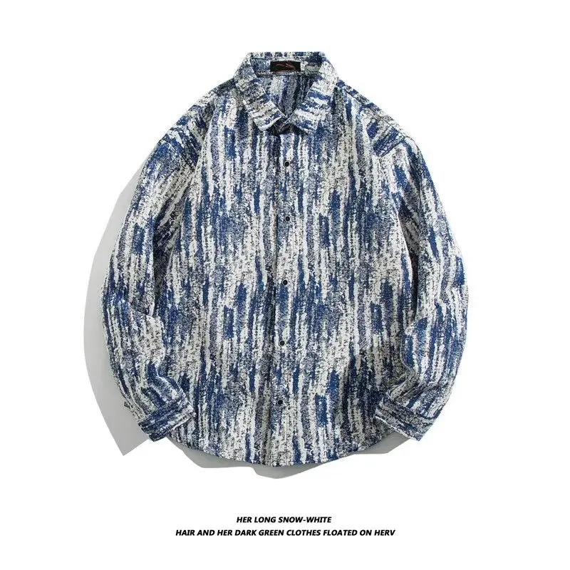 

American Style Men's Casual Woolen Jacket Spring Autumn Fashion Brand Loose Fit Tie Dye Shirt Vintage Style Long Sleeve