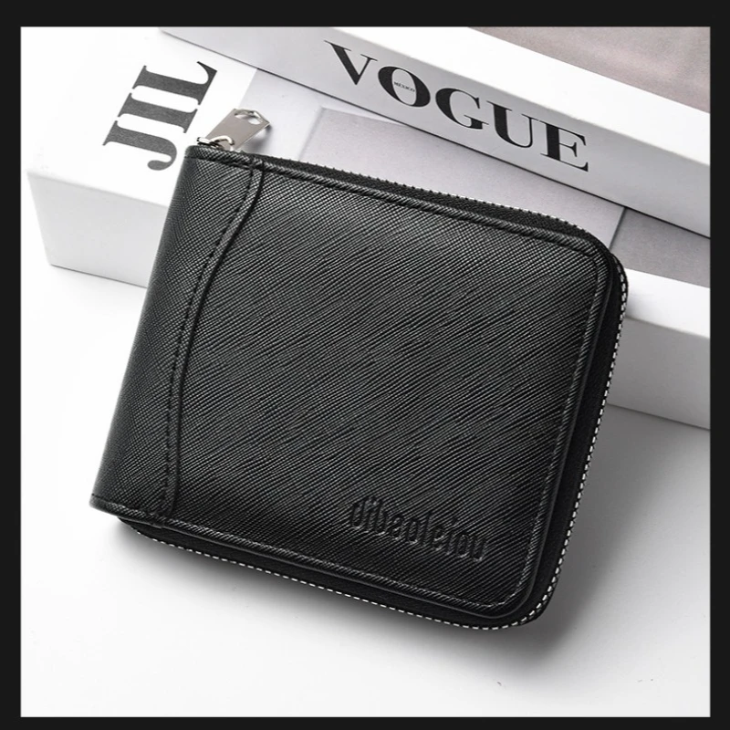 Men Zipper Wallet Fashion Casual Multi-Card Slot Credit Card Holder Portable Double Fold Solid Color High Quality Short Wallet