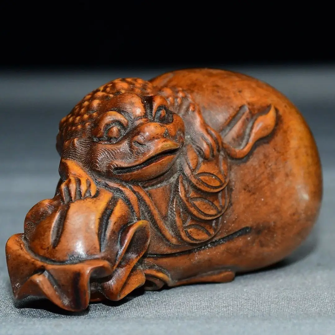 Hand Carved Wood Money bag toad Statue Figurine Desktop Ornaments Home Decoration Crafts Tea Pet Decor