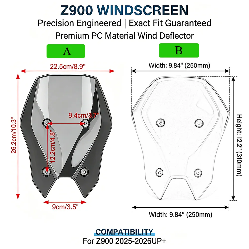 Motorcycle Z900 Touring Windshield Deflector Protector For Z900 Z 900 SE 2025 2026 Large Tall Windscreen Cover Wind Deflectors