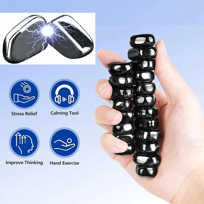 20Pcs Black Irregular Lodestone with Rope Relieve Stress Multi Functional Magnetic Energy Block Interactive Fun Fridge Magnets