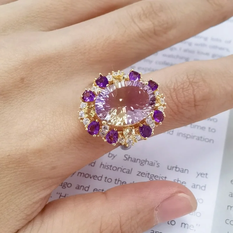 SACE GEMS gioielli di lusso 100% 925 Sterling Silver 11*15MM anelli Ametrine per le donne fidanzamento di nozze regalo di gioielleria raffinata