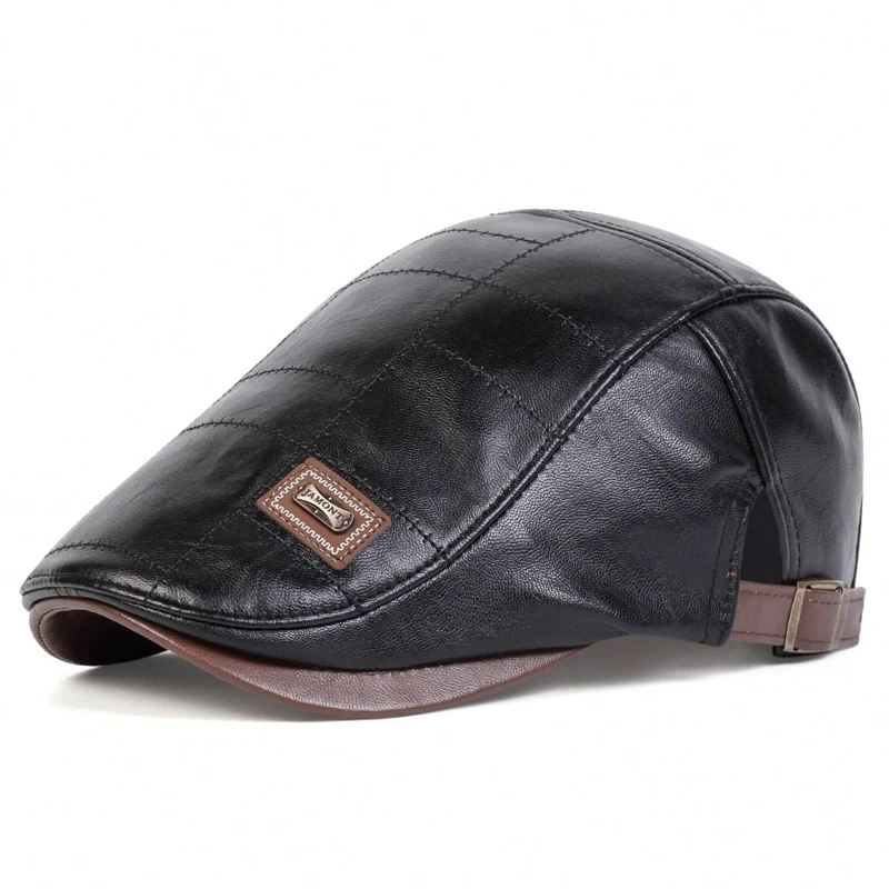 Men Retro Pu Leather Newsboy Caps JAMONT Labeling British Painters Hats Spring Autumn Side Adjustable Flat Cap Hip Hop Berets