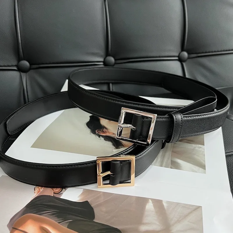 

Retro minimalist style new square buckle oil wax calfskin belt