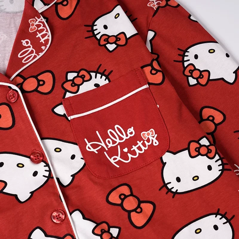 Sanrio Hello Kitty jedwabna piżama damska odzież codzienna zestaw piżam Casual spodnie z długim rękawem dwuczęściowy zestaw Cartoon piżama damska