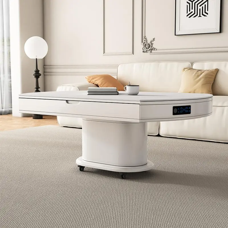 Household large and small apartment cream wind folding rock slab dining table coffee table intelligent voice lifting