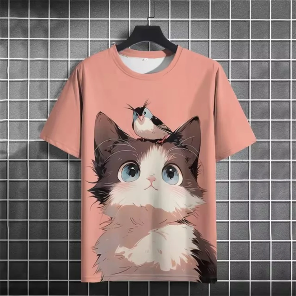 3D Printed Funny Animal T-Shirt Men\'s Cute Cat Pattern T Shirts Casual Loose Streetwear Short Sle