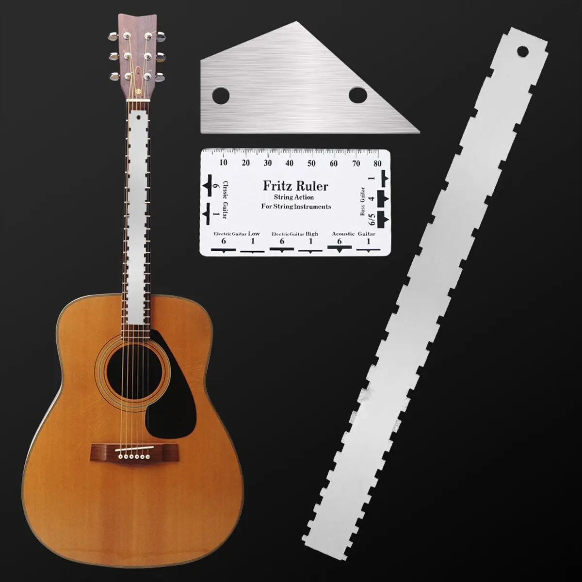 A3#(Upgraded) 2348F Guitar Neck Groove Straight Luthier Tool with String Distance Ruler Neck Ruler String Distance Measuring Rul