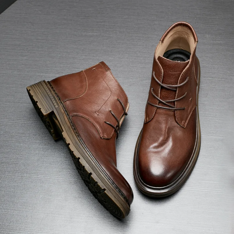 

Autumn Winter Genuine Leather Boots Men All-match Cowhide Motorcycle Boots Male Retro Men Shoes Ankle Boots High Quality