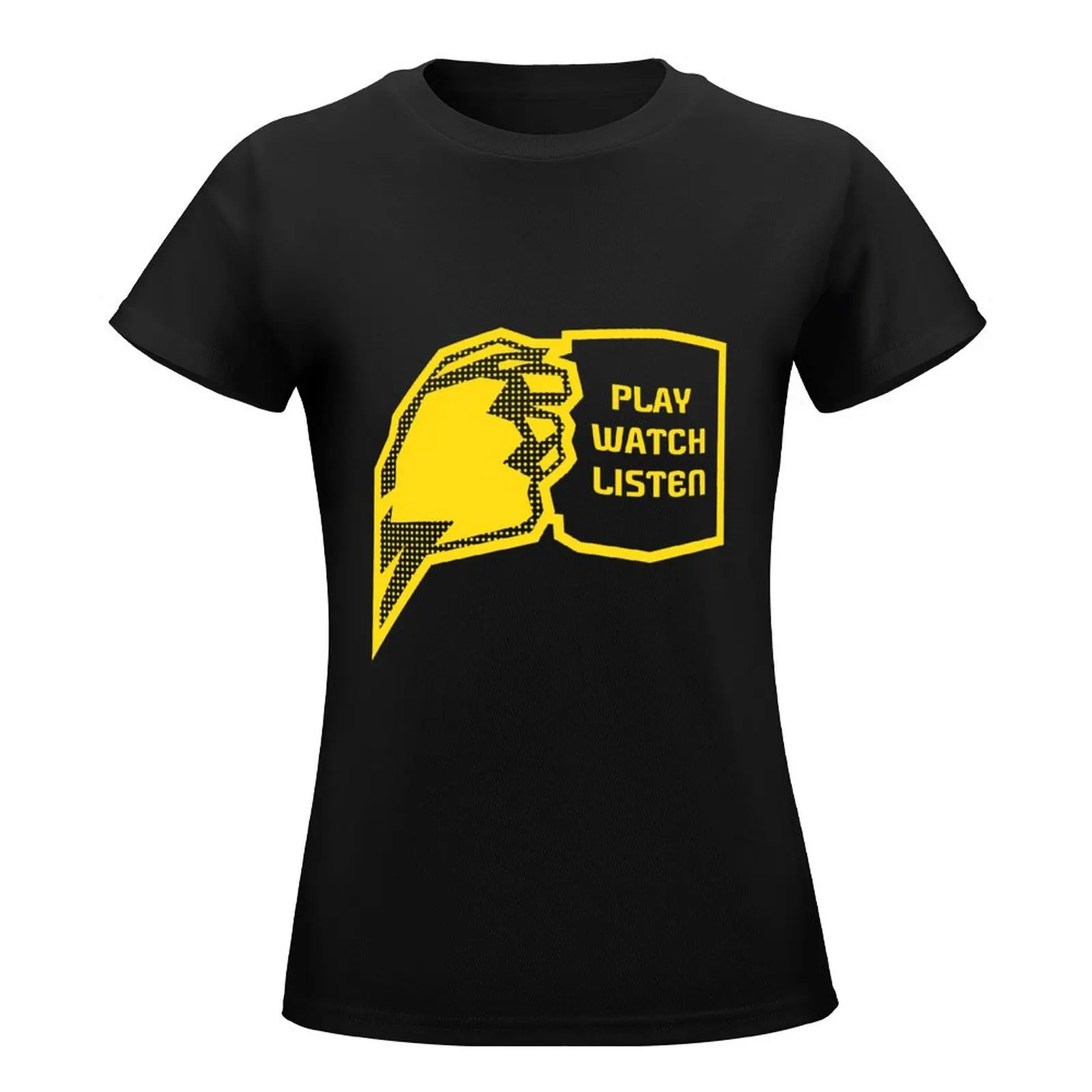 Play, Watch, Coffee (yellow) T-Shirt cute tops kawaii clothes Women t shirt