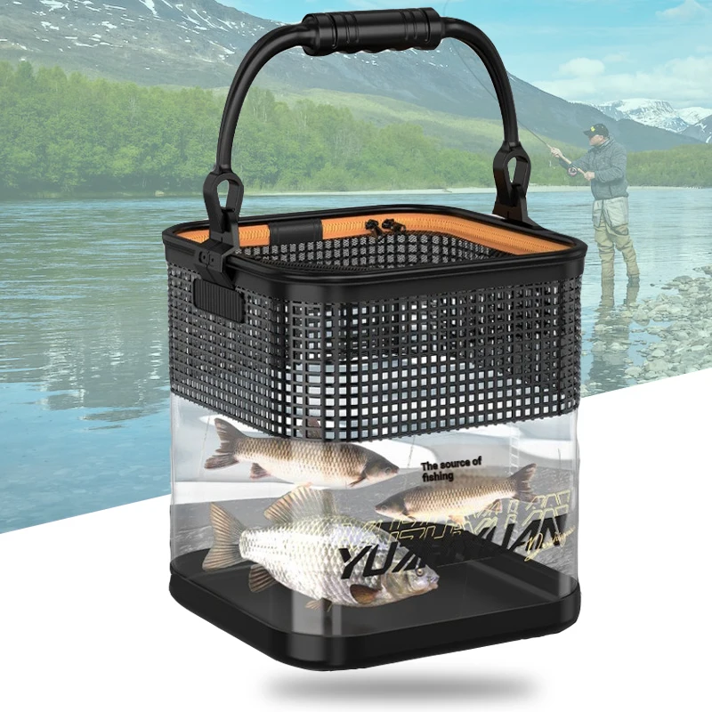 

8/10/13L New Fishing Folding Bucket Lure Live Fish Bucket Transparent Wild Portable Fishing Dry Bag with Mesh Hole