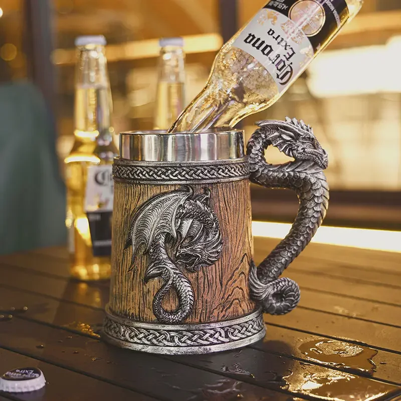 Medieval Large Dragon Barrel Beer Stein Tankard Stainless Steel Beer Mug Coffee Cup Pub Bar Home Decor Friends Halloween Gifts image 4